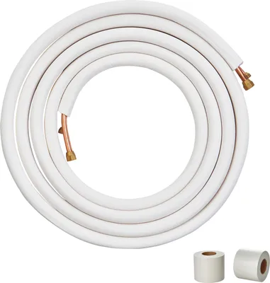 Produktbild von VEVOR 25FT Mini-Split-Leitungsset, Kupferrohre mit 3/8" und 5/8" Außendurchmesser und dreischichtiger Isolierung, für Mini-Split-Klimaanlagen, Kältemittel- oder Wärmepumpengeräte und HVAC mit Wickelstreifen.