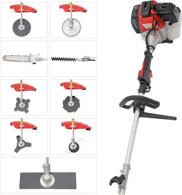 Image de Outil de jardinage polyvalent à essence - Tondeuse à gazon/taille-haie - 52 cm³ 2 temps - 1,7 kW - 6500-8500 tr/min - Rouge