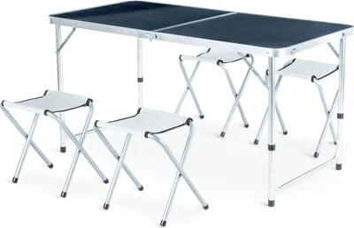 Produktbild von Outtec® Campingtisch mit 4 stühlen - 120 x 60 cm - höhenverstellbar Klein Tisch, Klapptisch, Balkontisch, Table - für Camping, Balkon, Garten, Strand