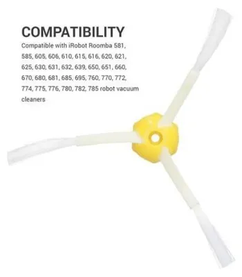 A close-up of a vacuum cleaner brush with compatibility information listed.