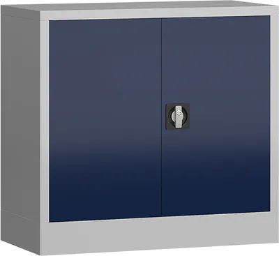 Produktbild von ClassiX Stahlschrank X-530301 enzianblau, lichtgrau 80,0 x 38,0 x 75,0 cm, aufgebaut