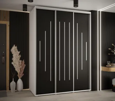 Produktbild von Kleiderschrank YVONA 12 – 180/60 cm, weiß/schwarz/silber