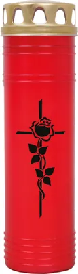 Produktbild von Grabkerze Rot, Brenndauer: 170 Stunden ( 7 Tage ), Motiv: Rose Kreuz
