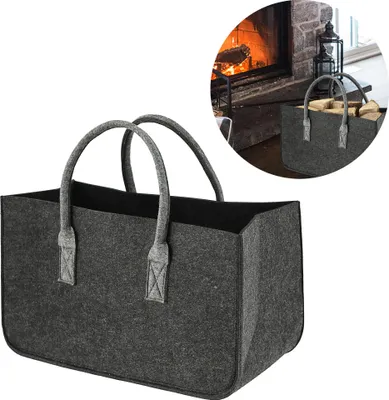 Produktbild von Kaminholztasche aus Filz dunkelgrau Filzkorb Tasche Brennholz Korb