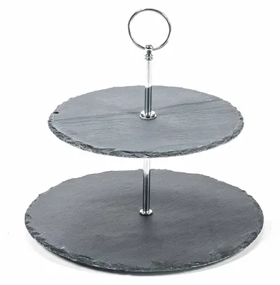 Produktbild von Etagere von Alpina mit 2 Ebenen aus Schiefer, Metall-Gestänge, Durchmesser ca. 20/25 cm, Höhe ca. 24 cm