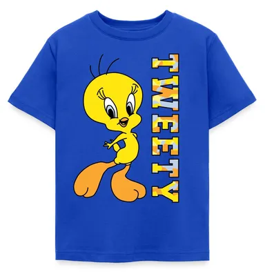 Produktbild von Spreadshirt Looney Tunes Tweety Camouflage Kinder T-Shirt, 98/104 (3-4 Jahre), Royalblau
