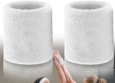 Image de Bandeaux de poignet élastiques de sport - Lot de 2 - Blanc - Absorbe la transpiration - Confortables