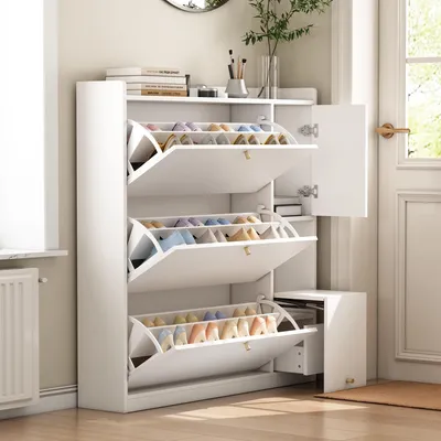 Produktbild von Schuhschrank - Schuhaufbewahrung - Schuhmöbel - Schuhregal - Schuhbank - Weißes MDF