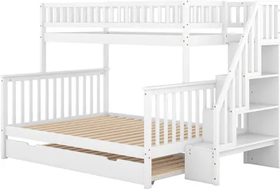 Produktbild von Kinderbett,90 x 200 über 140 x 200 Etagenbett mit Rollbett und Treppe