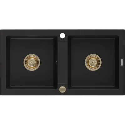 Obrázek produktu pro Mexen Mario 2-miskový granitový dřez 820 x 436 mm, Černá, sifon Zlatá - 6504822000-77-G
