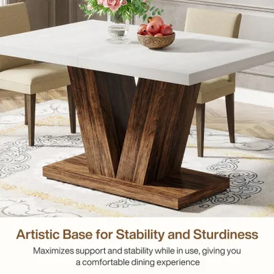 Obrázok produktu pre Jedálenský stôl - Obdĺžnikový kuchynský stôl - 120 x 80 x 76 cm - Pre 8 osôb - Stabilná konštrukcia z dreva a drevotriesky - Moderný rustikálny štýl - Biela a hnedá farba