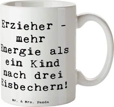 Produktbild von Mr. & Mrs. Panda Kaffeetasse Spruch Erzieher Energie - Weiß - Geschenk, Lernen, Krippe, Spielen, kreative Geschenke, Becher, Beruf, Tasse mit, kaffeebecher keramik, Herz