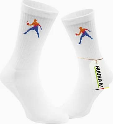 Produktbild von Huuraa Uni Socken Tischtennis bunte Silhouette 42/46 White Baumwolle Tennissocken Geschenkidee