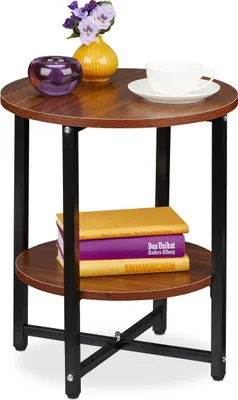 Image de relaxdays Table d'appoint ronde avec 2 étagères
