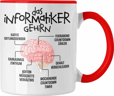 Produktbild von Trendation - Informatiker Gehirn Tasse Geschenk Lustiger Spruch Softwareentwickler Nerd Geschenkidee Programmierer Coder IT Techniker (Rot)
