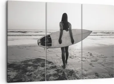 Produktbild von Bild auf Leinwand - Leinwandbild - 3 Teile - Frau Strand Surfen - 105x70cm - Wand Bild - Wanddeko - Wandbilder - Leinwanddruck - Bilder - Wanddekoration - Leinwand bilder - Wandbild - CE105x70-5036