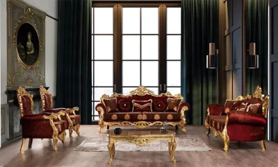 Produktbild von Luxus Dreisitzer Couch Polster Möbel Samt Barock Rot 3 Sitz Sofa Neu