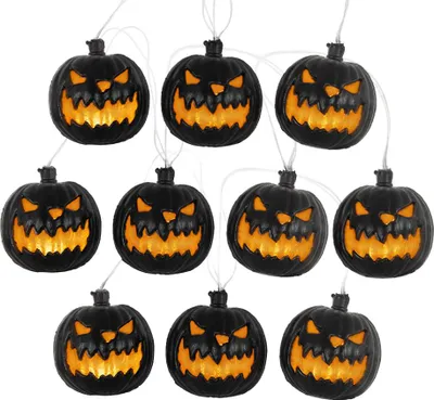 Produktbild von Halloween Lichterkette mit 10 schwarzen Kürbissen 230cm