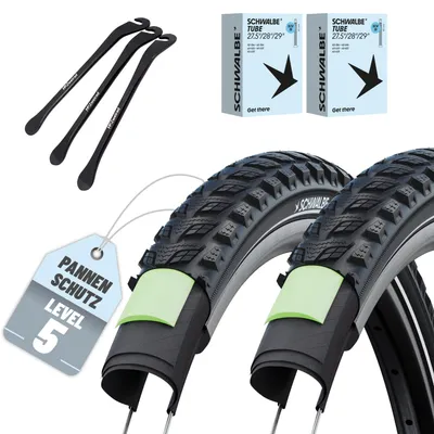 Produktbild von 2er Set Schwalbe Reifen Marathon 365 Schwarz Reflex 28 x 1.75 (47-622)" Drahtreifen Modell 2026 + SCV + 3 Reifenheber