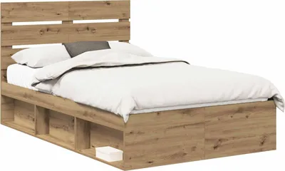 Zdjęcie produktu dla vidaXL Rama łóżka z zagłówkiem wykonana ręcznie z drewna dębowego 135 x 190 cm