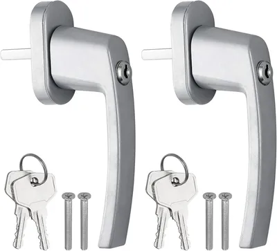 Produktbild von Aluminium Sicherheitsfenstergriff mit Schloss, 2 Stück, 35mm Stiftlänge, für Kindersicherung, Grau