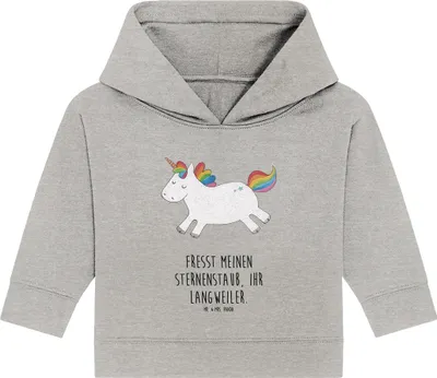 Produktbild von Mr. & Mrs. Panda Organic Baby Hoodie Einhorn Happy 24. - 36. Monat - Heather Grey - Geschenk, Lachen, Freude, Kapuzenshirt, Witzig, glücklich, Unicorn, Kapuzensweatshirt