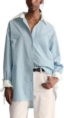 Produktbild von Marc OߴPolo Denim Damen Langarmbluse aus Baumwolle Loose Fit, Blau (Light Blue M