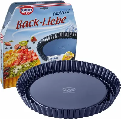 Image de Oetker Ø 28 cm BACK-LIEBE EMAILLE, Moule à tarte aux fruits avec vitrification en émail résistant aux coupures et aux rayures, Moule à fruits pour tarte aux fruits savoureuse (couleur : bleu)