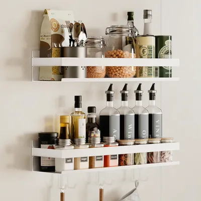 Produktbild von Kräuterregal für die Wand - Hängendes Kräuterregal - Set von 2 - Weiß - 40 cm