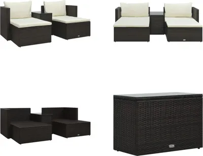 Produktbild von vidaXL 5 tlg. Garten Lounge Set mit Auflagen Poly Rattan Braun - Garten-Lounge-Set - Garten-Lounge-Sets - Garten-Lounge - Garten-Lounges