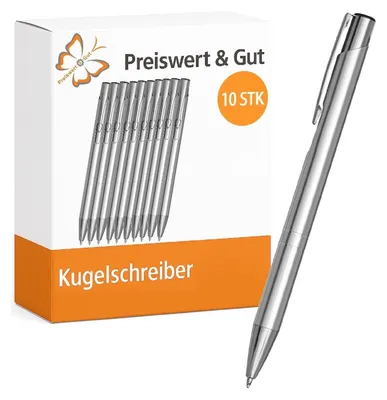 Produktbild von 10x Kugelschreiber Hochwertig 13,7cm Silber Aluminium blaue Tinte Werbeartikel