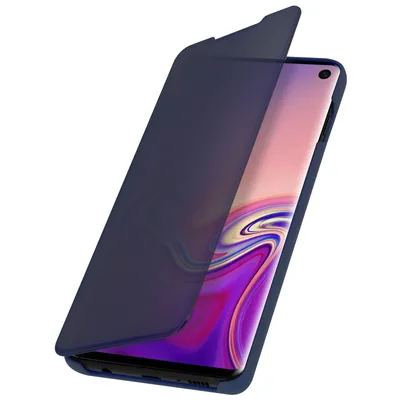 Image de Avizar, coque à rabat pour Samsung Galaxy S10 avec effet miroir et fonction support, bleu nuit