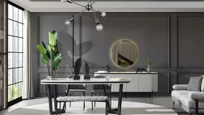 Produktbild von Modern Esszimmer Set Besteht aus Esstisch 4x Stühle und Anrichte Spiegel