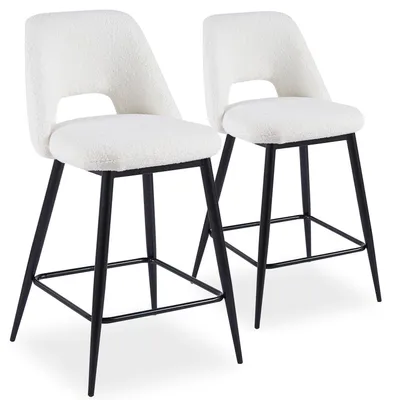 Image de MENZZO Lot de 2 chaises de bar Ecuador Métal Noir et Tissu bouclette Crème