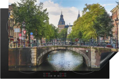 Produktbild von KitchenYeah© Herdabdeckplatte Amsterdamer Architektur an der Spiegelgracht , 80x52cm, Küche Deko, Glaskeramikkochfeld Herdabdeckung, Abdeckplatte fùr Kochfeld