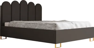 Produktbild von Schlafzimmer-Polsterbett MALAGA, Gepolstertem Kopfteil, Hochwertiger VELUTTO Polsterstoff, Bettkasten mit Gasdruckfeder, Komfortable Betthöhe 39 cm, 160x200 cm Hellbraun