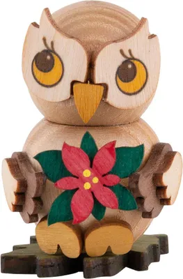 Imagen del producto de Kuhnert: Figura de madera, figura de animal, figura decorativa, cría de búho con estrella de Navidad - Auténtica artesanía de Erzgebirge