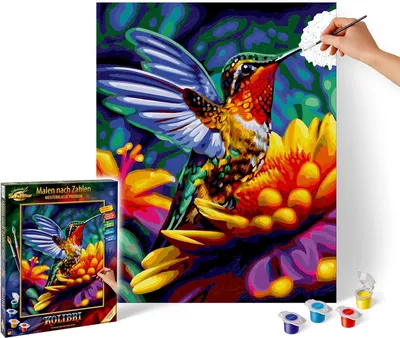 Produktbild von Schipper Simba 91921 Malen nach Zahlen – Kolibri - Bilder malen für Erwachsene, inklusive Pinsel und Acrylfarben, 40 x 50 cm