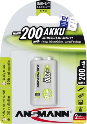 Zdjęcie produktu dla Ansmann 200mAh maxE, E-Block, Niklowo-metalowo-wodorkowa (NiMH), 8,4 V, 200 mAh, 125 mm, 87 mm