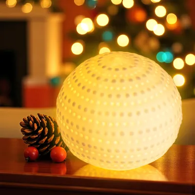 Image de Boule lumineuse LED en porcelaine blanche mate avec pile - 13 cm - Boule décorative en céramique éclairée en blanc chaud à poser