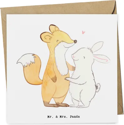 Produktbild von Mr. & Mrs. Panda Grußkarte Fuchs Hase Freunde treffen - Weiß - Geschenk, faltkarte, Glückwunschkarte, doppelkarte, anlasskarte, Klappkarte