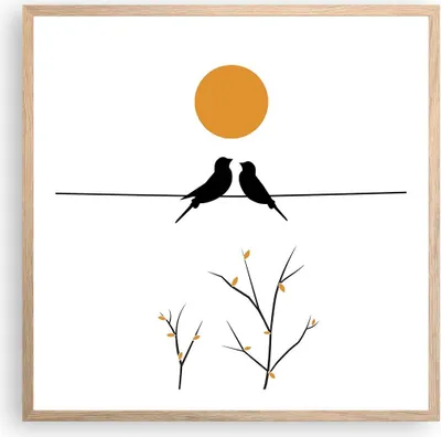 Produktbild von Gerahmtes Poster - Rahmen in heller Eiche - Bild Vögel Sonne - 60x60 cm - Wand Bild - Wanddeko - Wandbilder - Kunstposter - Wandposter - Bilderrahmen - Bilder - Kunstdruck - P2NAC60x60-4772