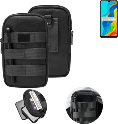 Produktbild von K-S-Trade Holster Gürtel Tasche kompatibel mit Huawei P30 lite New Edition Handy Tasche Schutz Hülle dunkel-grau viele Fächer, 1x