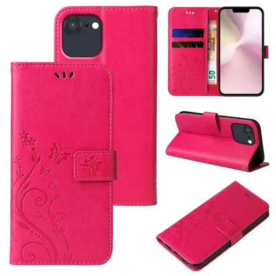 Produktbild von Handyhülle für Apple iPhone 17e Floral Blumen Schmetterling Flip Cover Hülle Case Klapphülle Handytasche Farbe: Pink