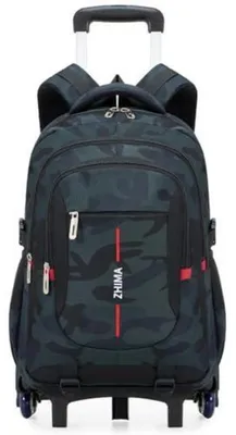 Produktbild von Schulrucksack mit Rollen für Jungen, abnehmbar, Trolley, Grün, 6 Räder, höhenverstellbar