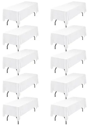 Obrázok produktu pre Biele polyesterové obrusy, sada 10 kusov, rozmery 153 x 260 cm, obdĺžnikový tvar, možné prať, odolné voči škvrnám, nenápadne sa krčia