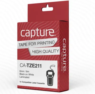 Image de Ruban Capture 6mm x 8m noir sur blanc, CA-TZE211