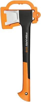 Immagine prodotto di Ascia da spacca legna Fiskars, completa di protezione per la lama e per il trasporto, lunghezza: 44 cm, rivestimento antiaderente, lama in acciaio di alta qualità/manico in plastica rinforzata con fibra di vetro, colore nero/arancione, modello X11–S, peso: 1,1 kg, codice prodotto: 1015640