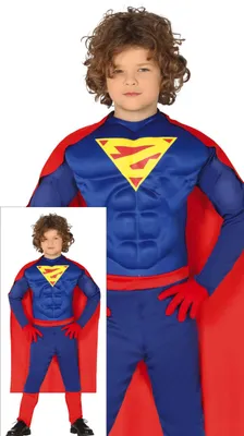 Produktbild von Superheld Abenteuerfigur Muskelanzug Karneval Comic Kostüm für Kinder, Größe: 98/104 Farbe: Blau