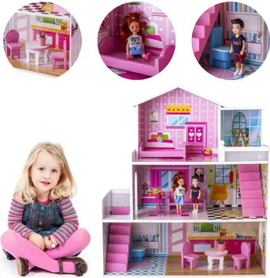 Zdjęcie produktu dla Śliczny drewniany domek dla lalek do wysokości ok. 18 cm